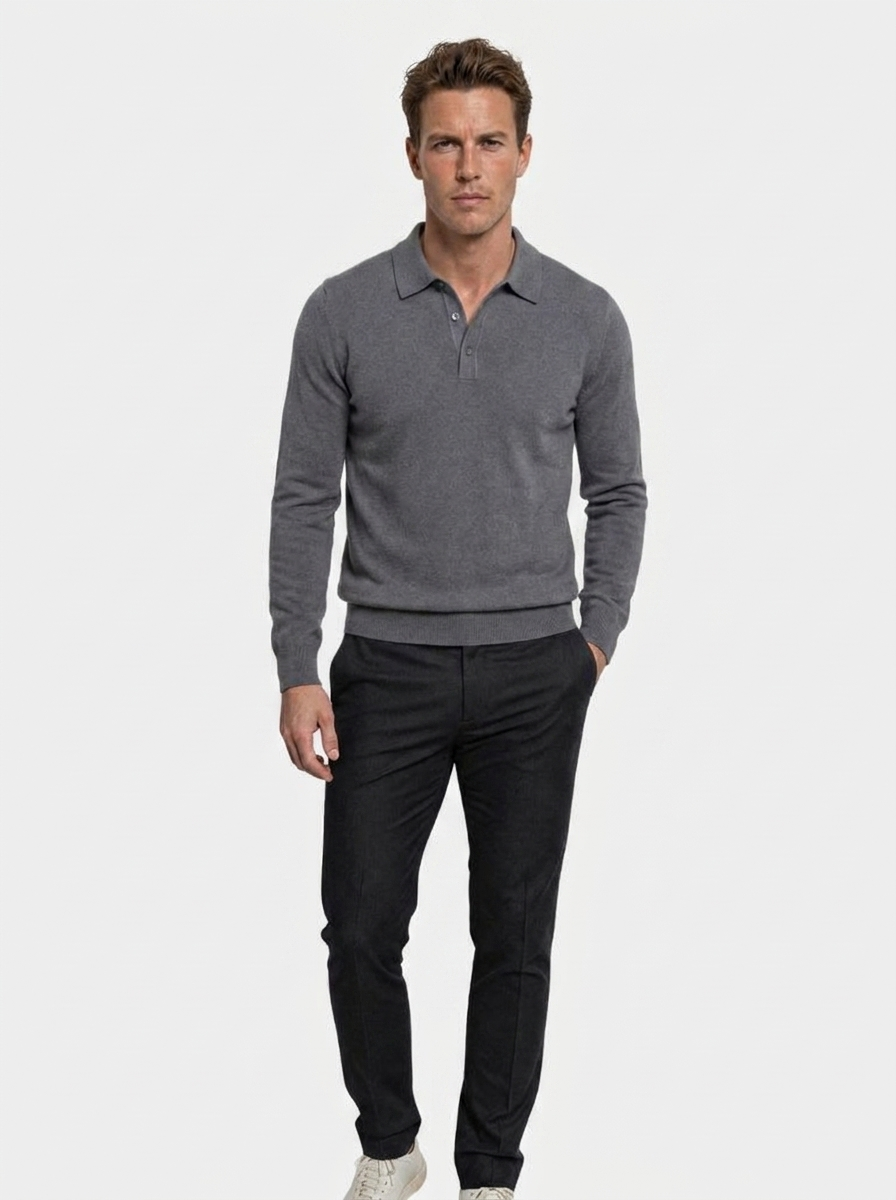 Wollen Gebreide Knop Polo Pullover