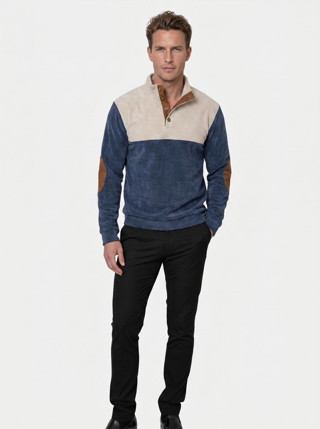 Hoge Kraag Corduroy Retro Pullover