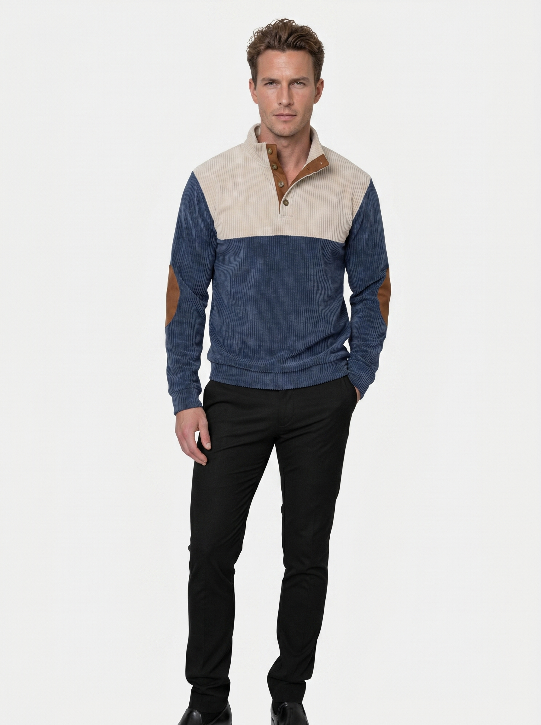 Hoge Kraag Corduroy Retro Pullover