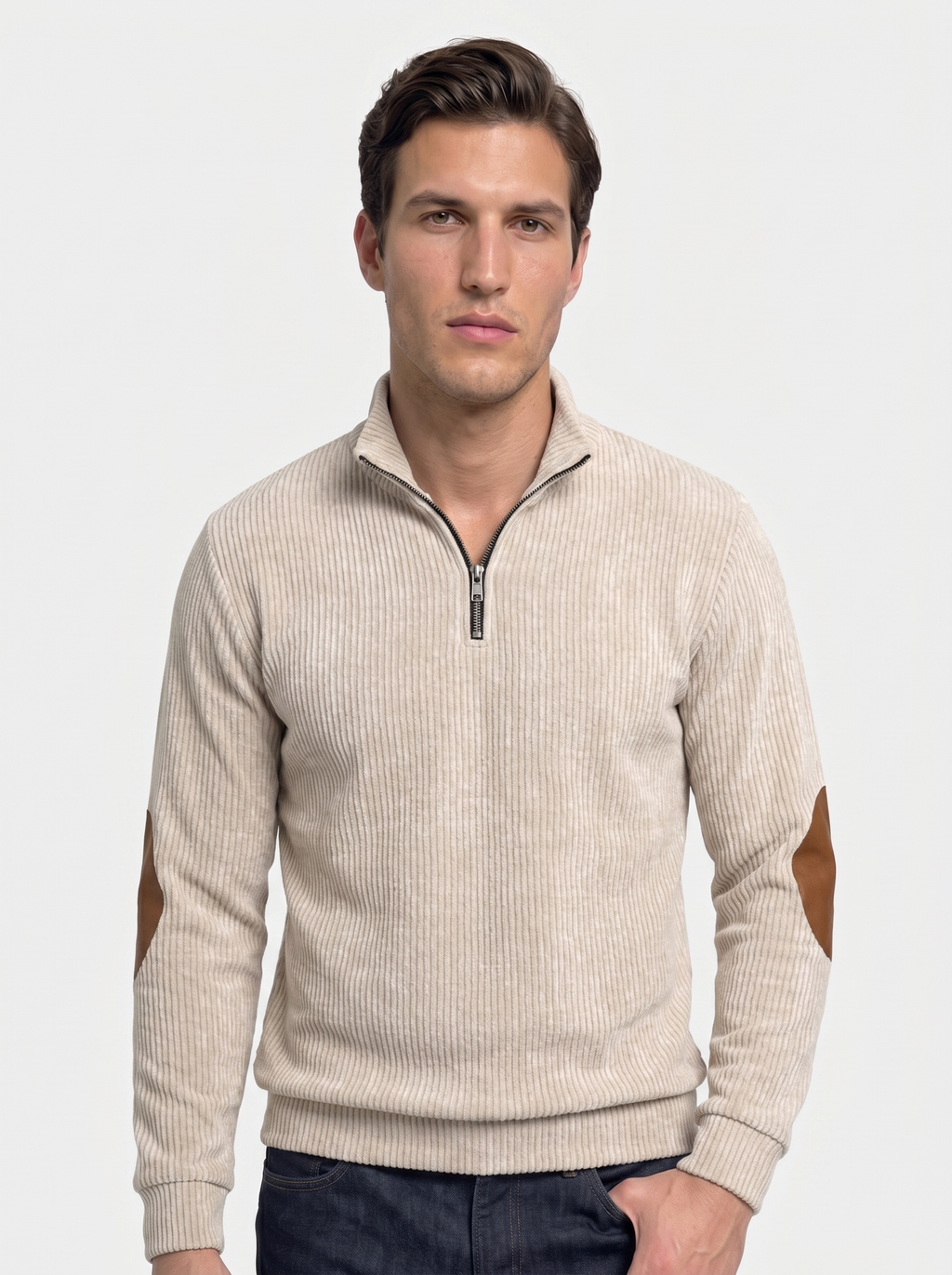 Hoge Kraag Kwart Rits Corduroy Pullover