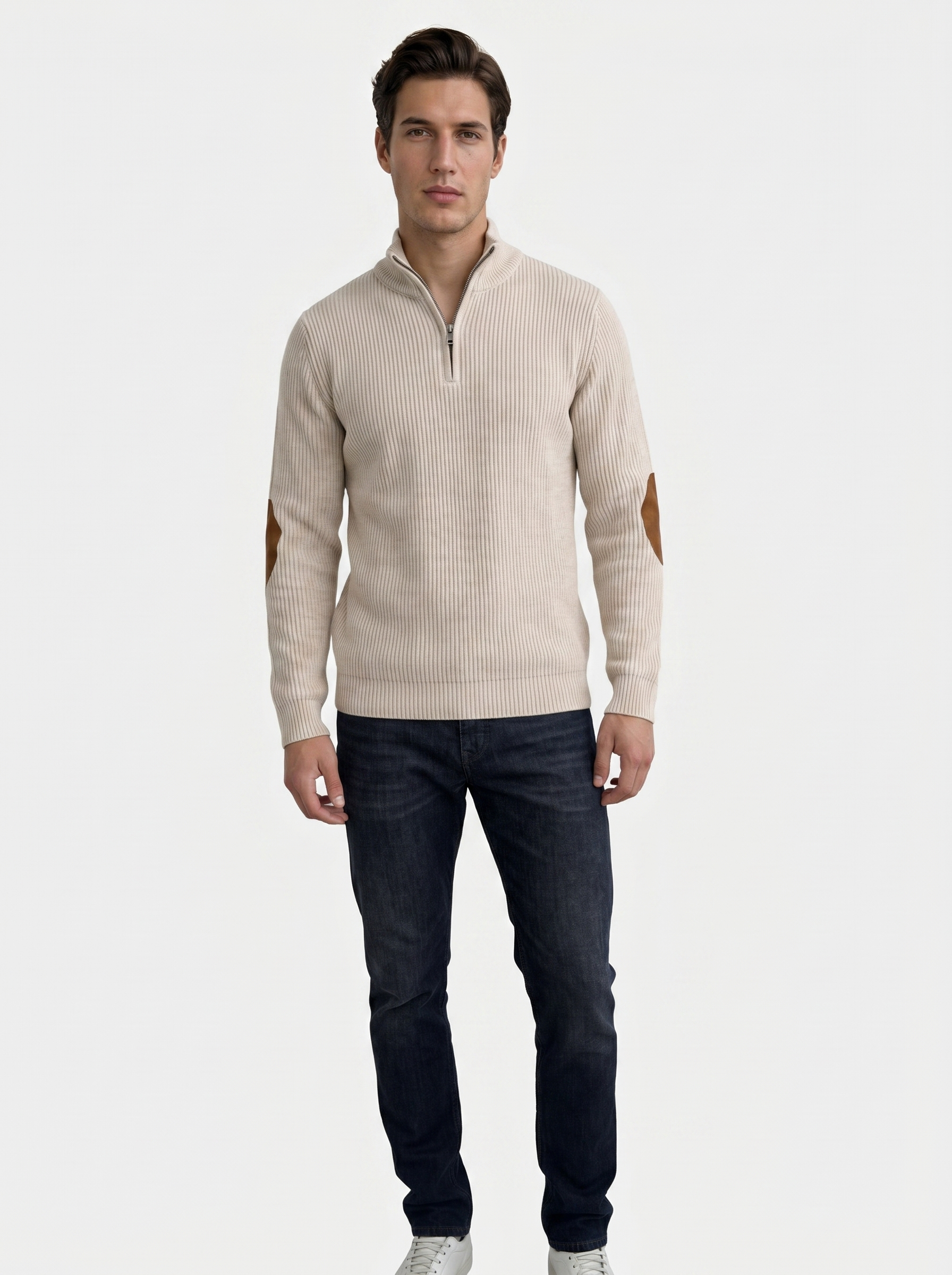 Hoge Kraag Kwart Rits Corduroy Pullover