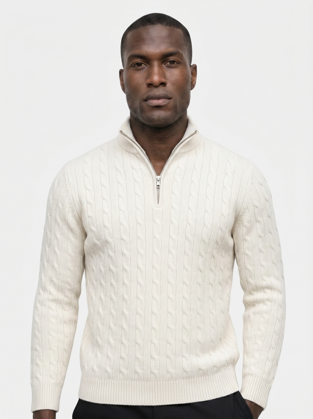 Premium Kabelgebreide Zip-Hals Trui