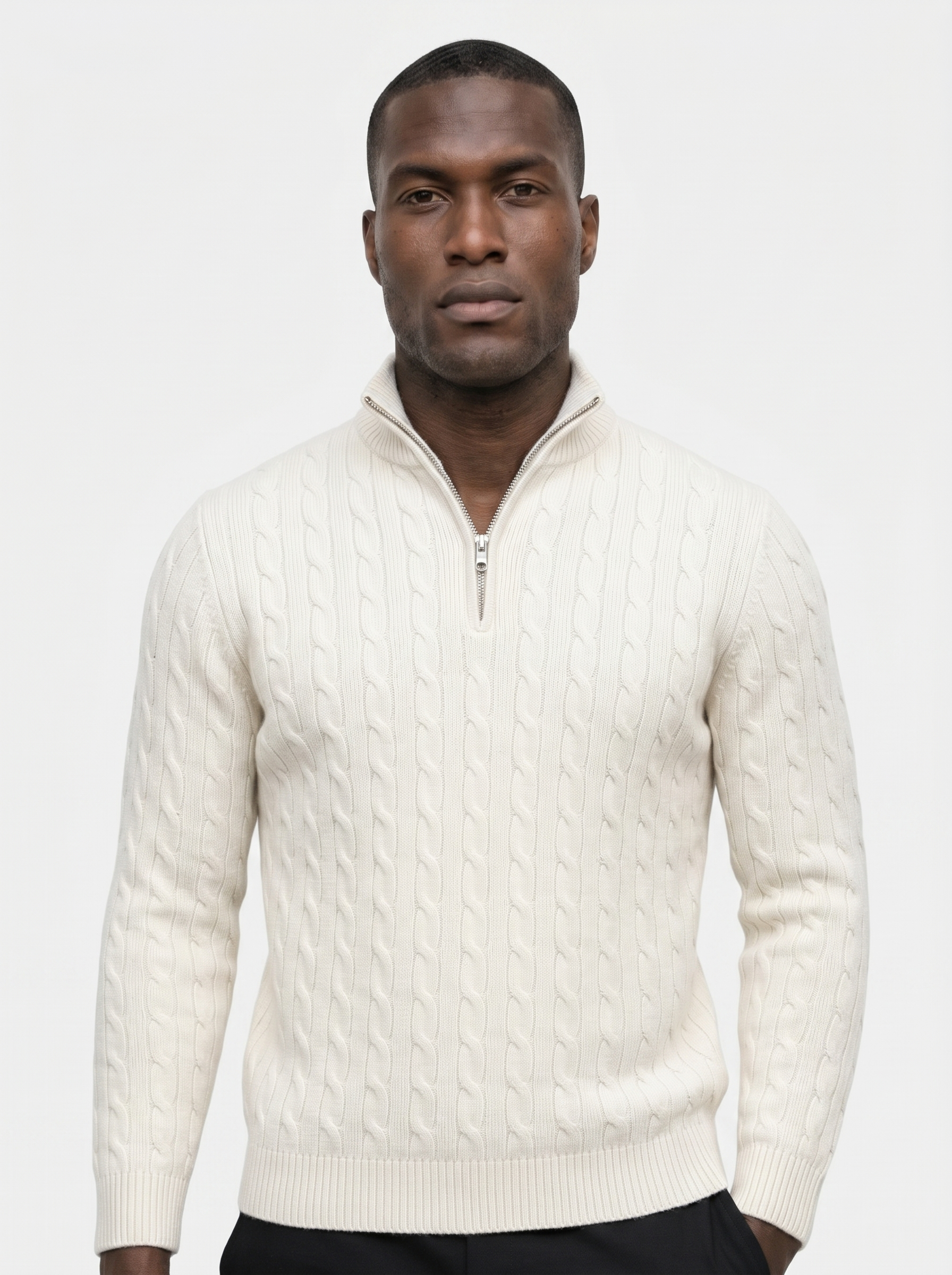 Premium Kabelgebreide Zip-Hals Trui