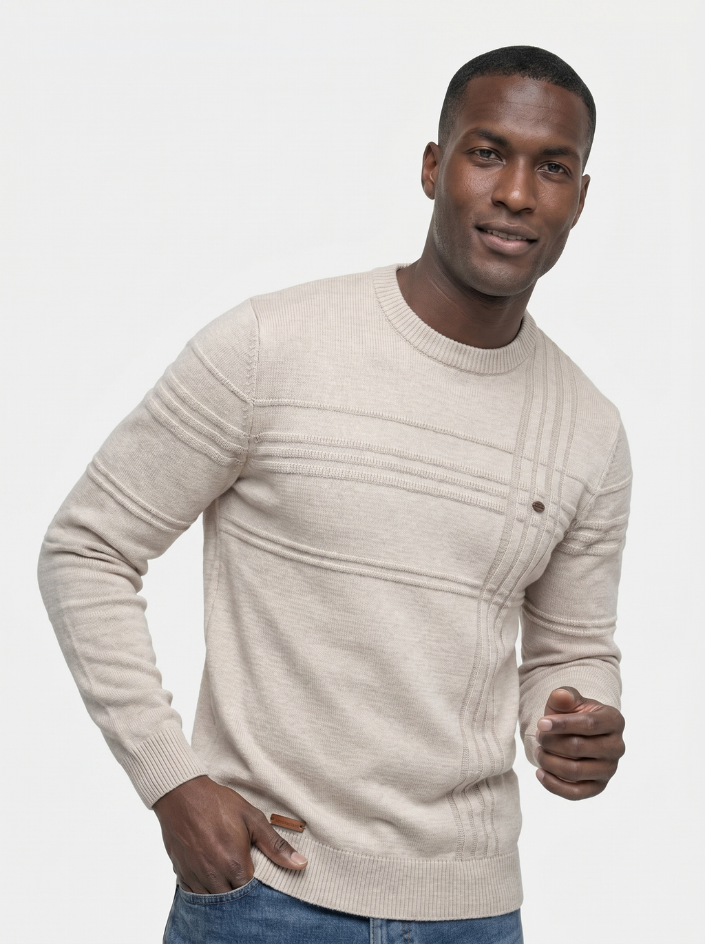 Katoenen Gebreide Gestreepte Crew Neck Pullover Trui