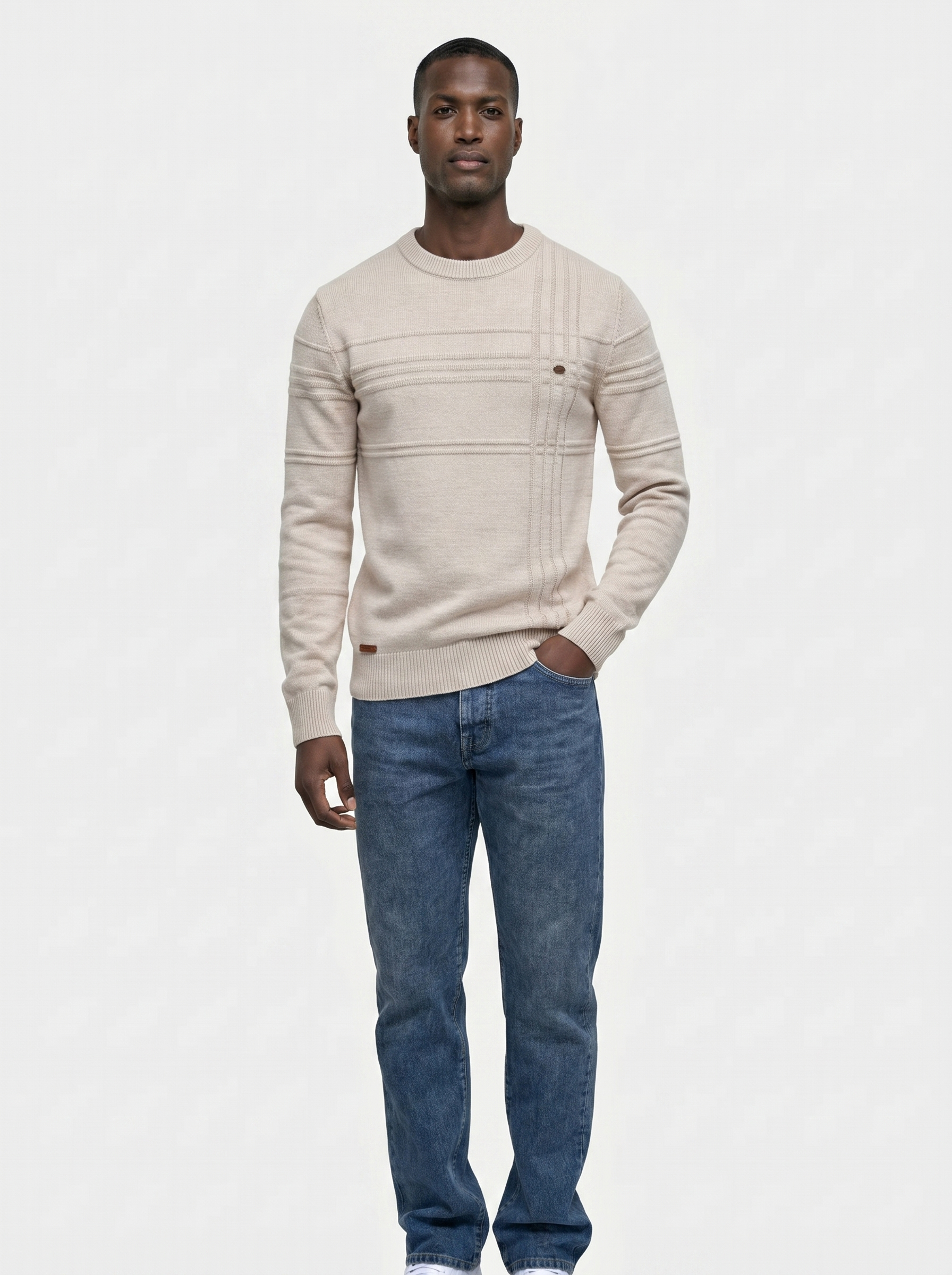 Katoenen Gebreide Gestreepte Crew Neck Pullover Trui