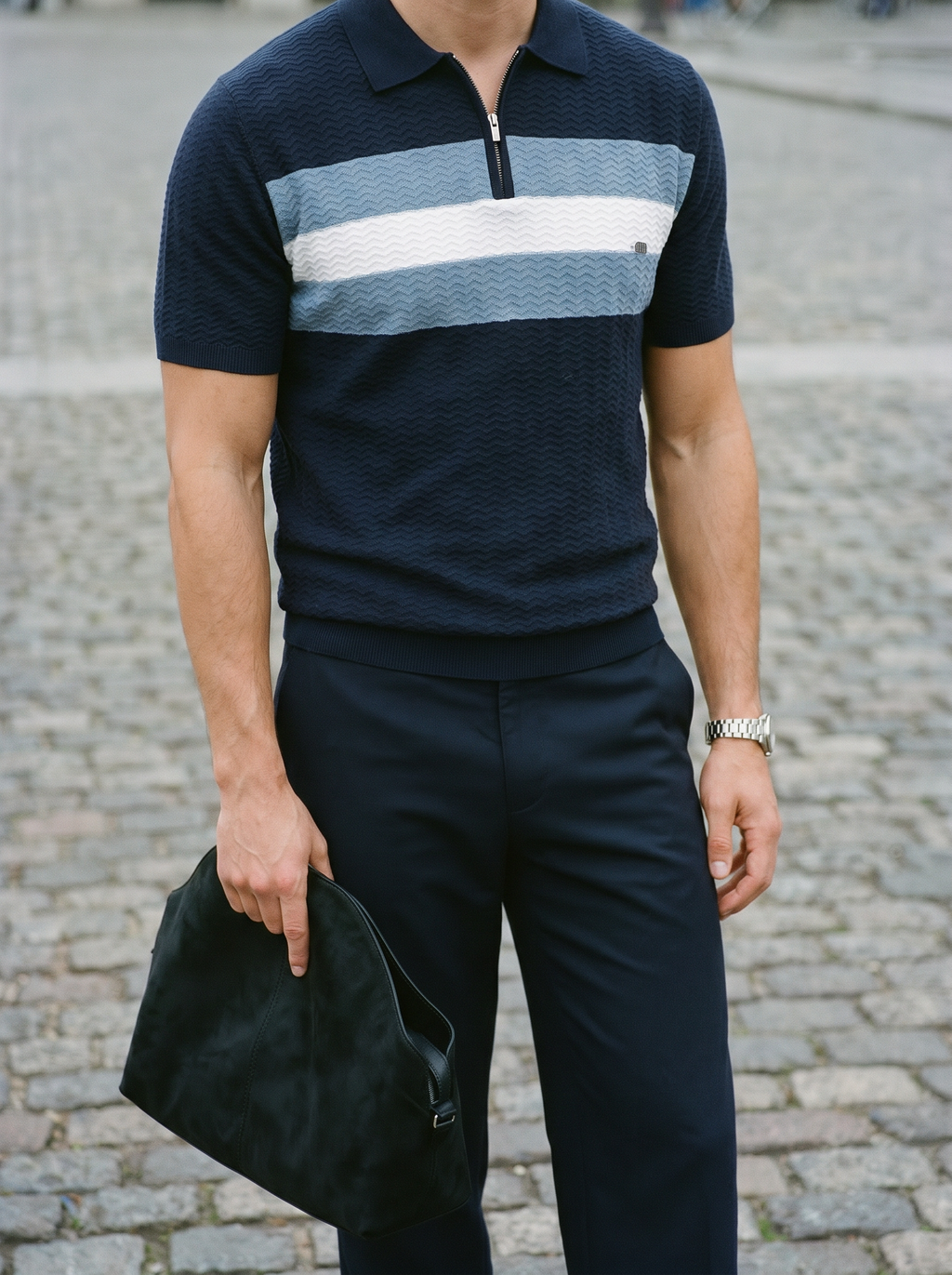 Classic Fit Kwart Zip Business Casual Korte Mouwen Polo