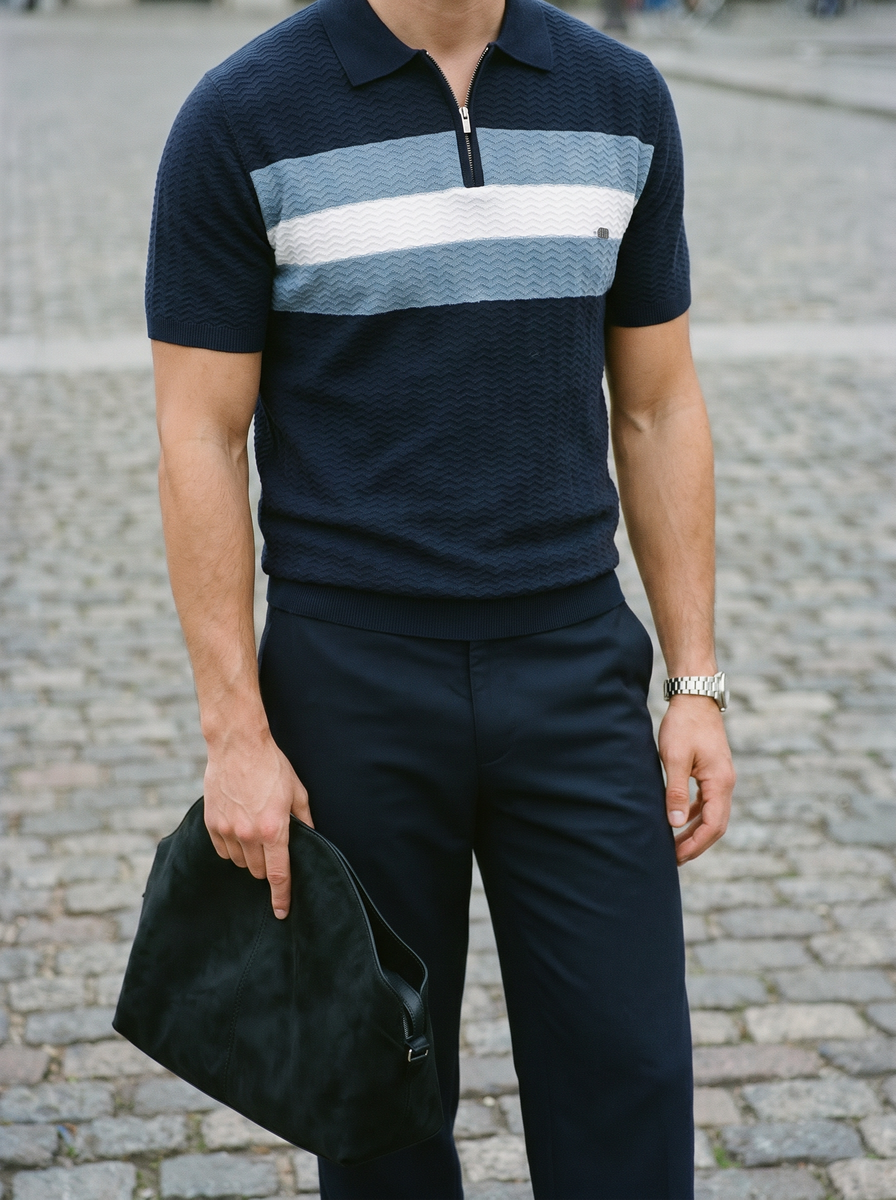 Classic Fit Kwart Zip Business Casual Korte Mouwen Polo