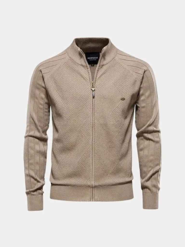 Gebreide Rits Jacquard Effen Kleur Cardigan Trui