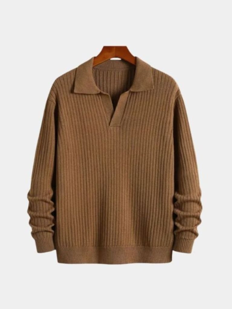 V-hals Polo Pullover Geribbeld