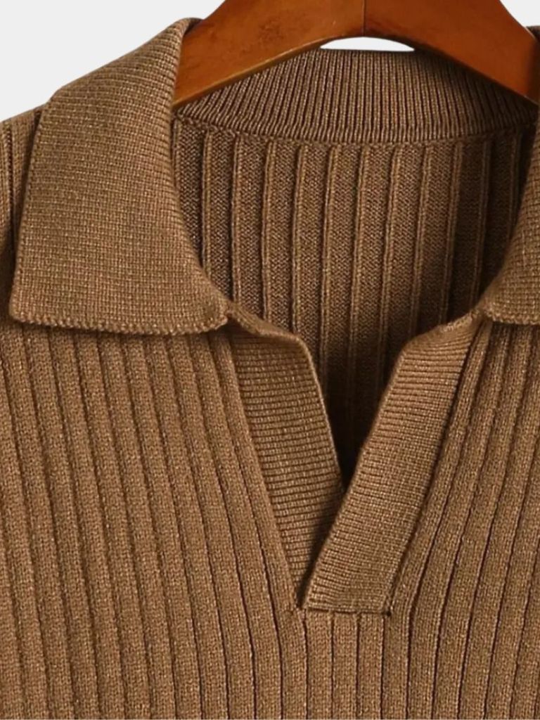 V-hals Polo Pullover Geribbeld